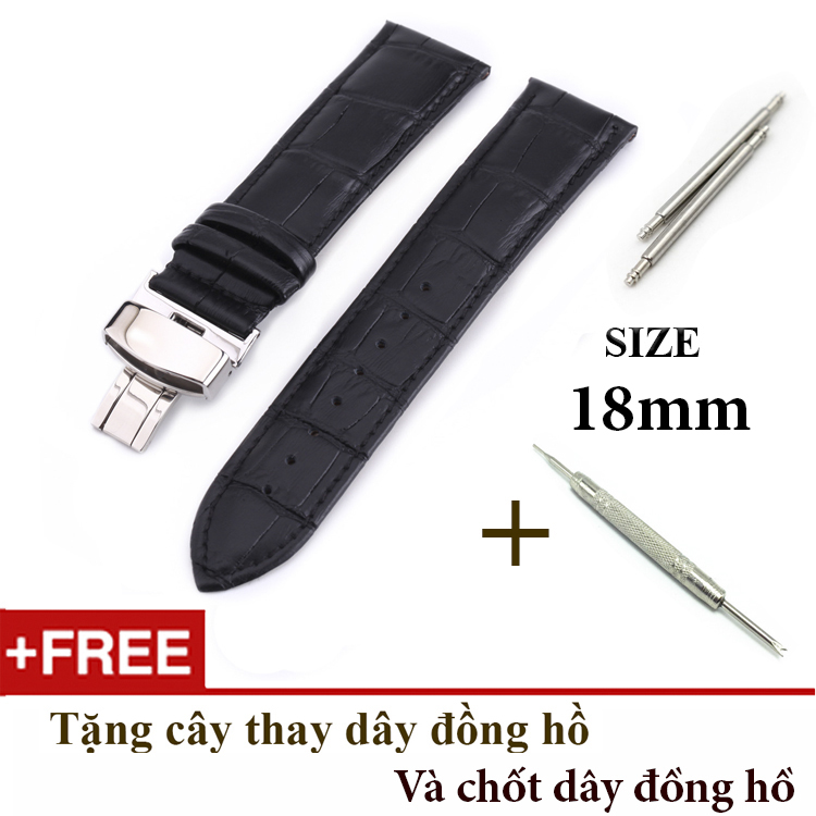 Dây đồng hồ da bò xịn khóa bướm thép 316 SIZE 18MM (B15)