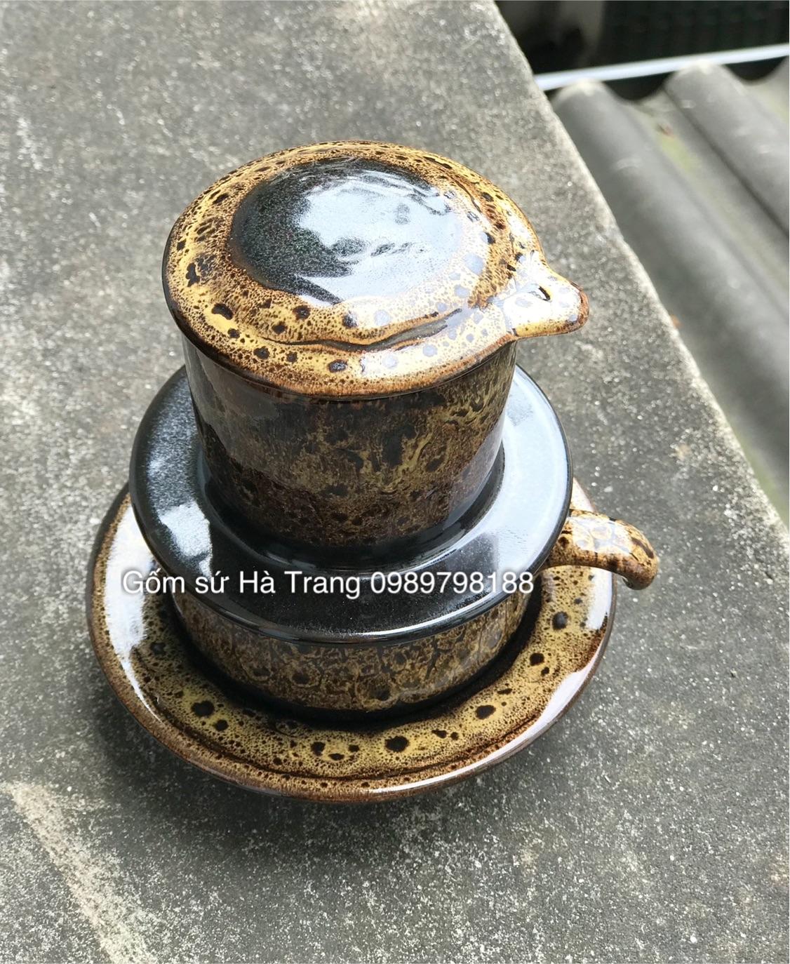 Phin pha cafe men hoả biến vàng gốm sứ Bát Tràng
