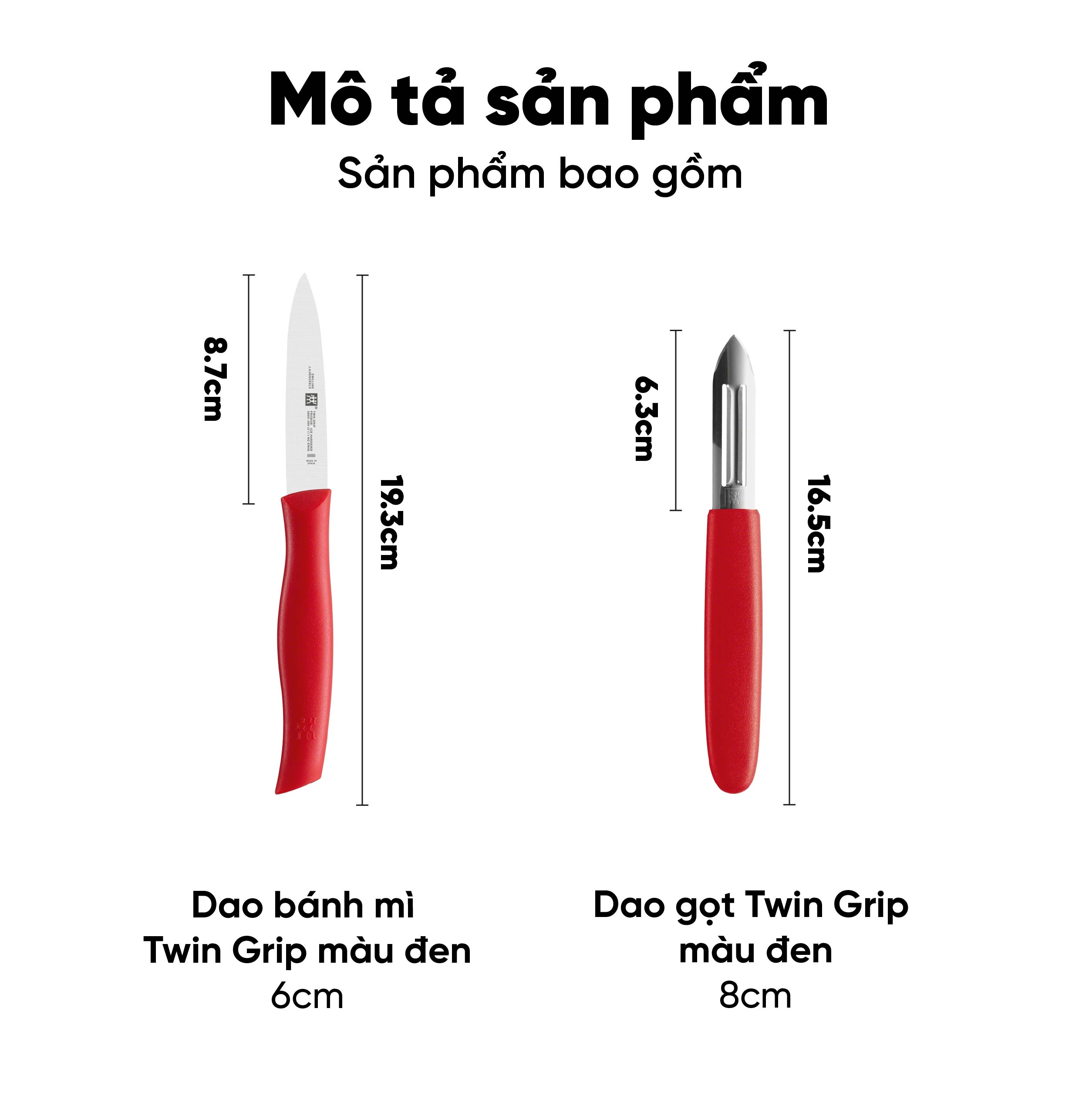 ZWILLING - Bộ dao Twin Grip màu đỏ - 2 món
