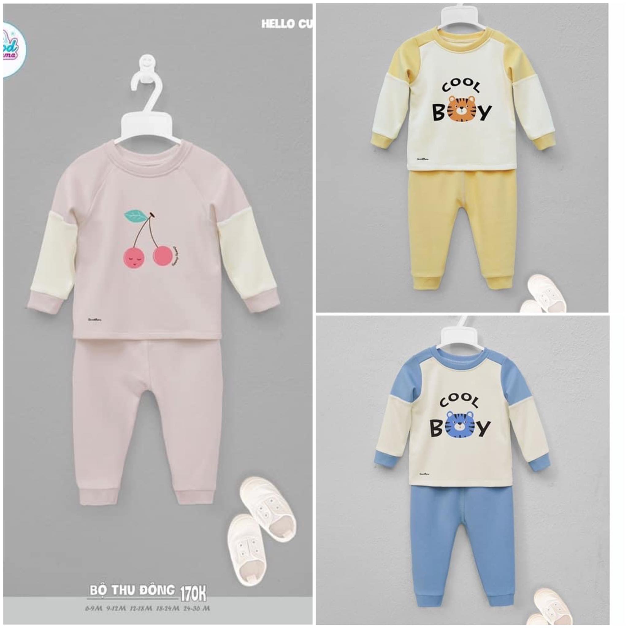 Bộ quần áo dài tay thu đông phối kẻ họa tiết trẻ em GBD 4-69 họa tiết trẻ em Good Mama