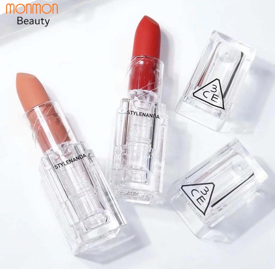 Son 3CE Soft Matte Lipstick, Son Thỏi 3CE Siêu Lì Vỏ Trong Suốt