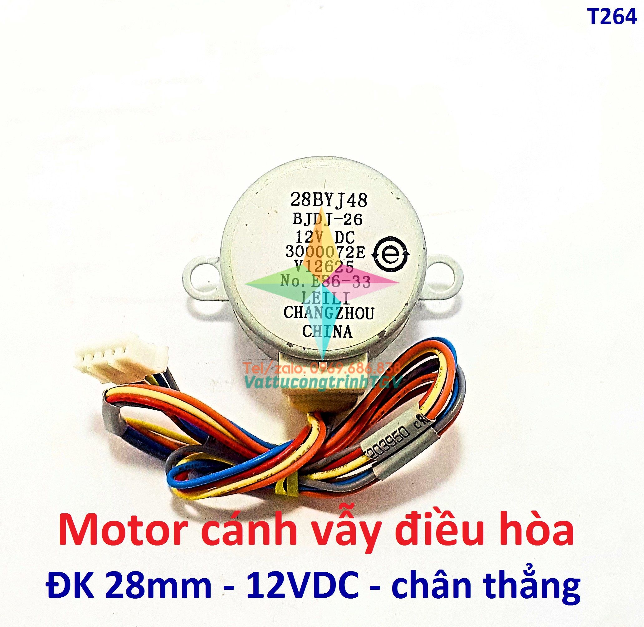 Motor cánh vẫy điều hòa DC12v đường kính 28mm chân thẳng