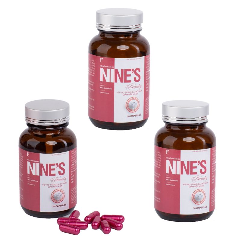 Combo 3 Hộp Viên uống trắng da Nines Beauty 30 viên Giúp trắng da Toàn Thân, Hỗ trợ trị Nám Tàn Nhang, Giảm Nếp Nhăn, Tăng Cường Nội Tiết Tố Nữ, Chống Lão Hóa, Tăng sức đề kháng, hỗ trợ tăng cường chức năng gan, tuần hoàn máu, ngăn ng