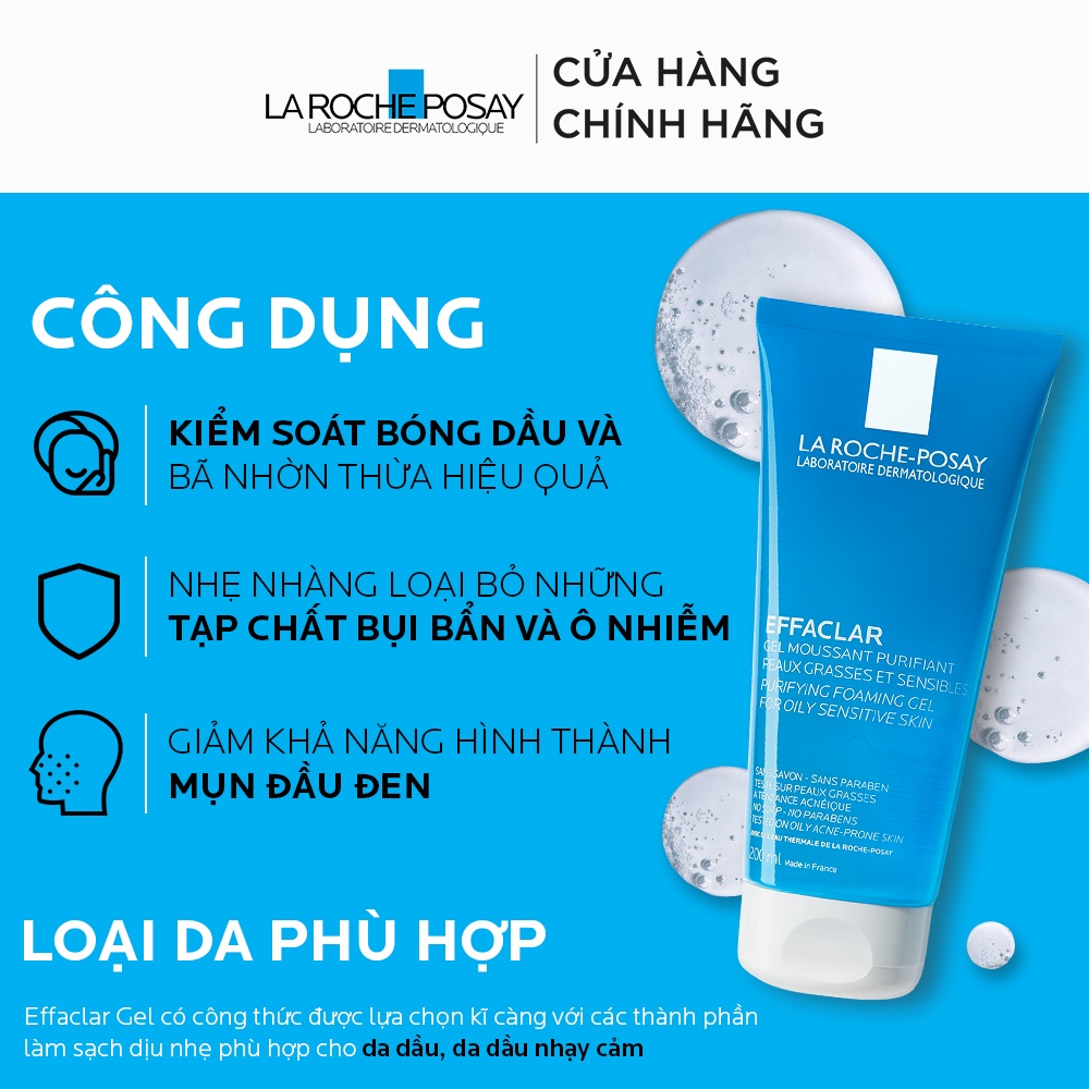 Sữa Rửa Mặt La Roche Posay Effaclar Dạng Gel 300 ml - Giúp Da Sạch Sâu, Mịn Màng, Không Nhờn Rít - Dành cho Da Dầu, Da Nhạy Cảm