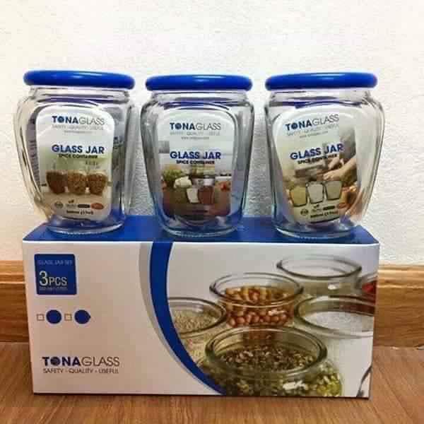 Bộ 03 hủ thuỷ tinh glass jar 500ml