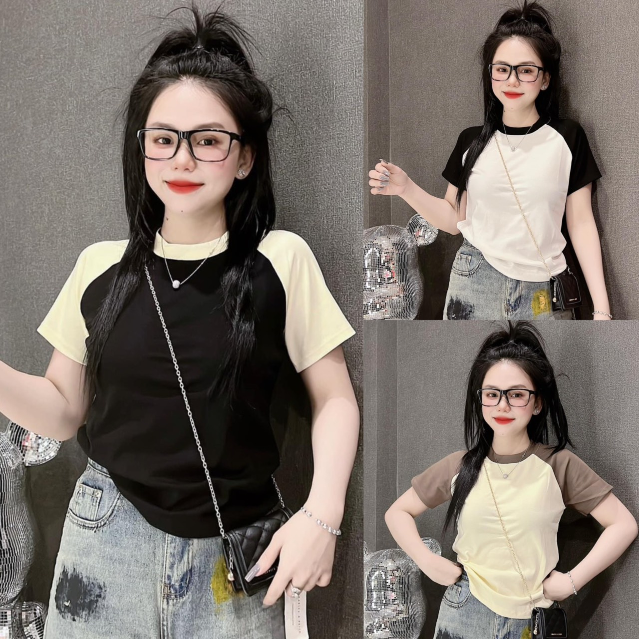 Áo thun dáng ôm nữ Tay Lỡ RAGLAN Trơn ( RAGLAN A.H )