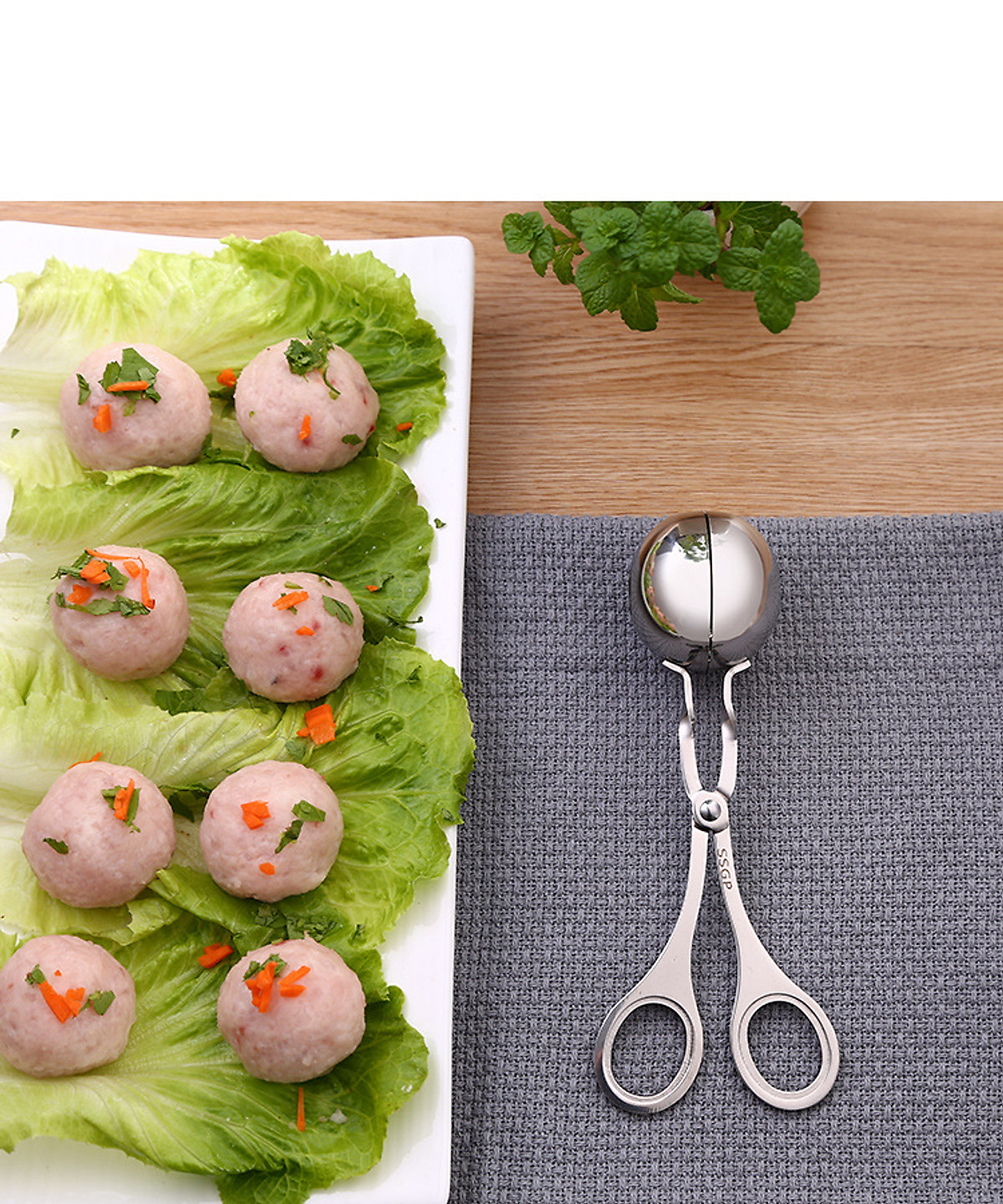 [HCM]Dụng Cụ Kẹp Thịt Viên Chả Viên Inox