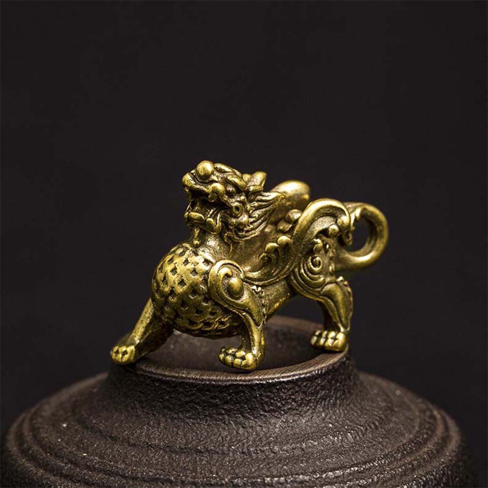 Tượng đồng mini kì lân trang trí, móc khóa đồng nguyên chất Linh tâm Mộc Trầm