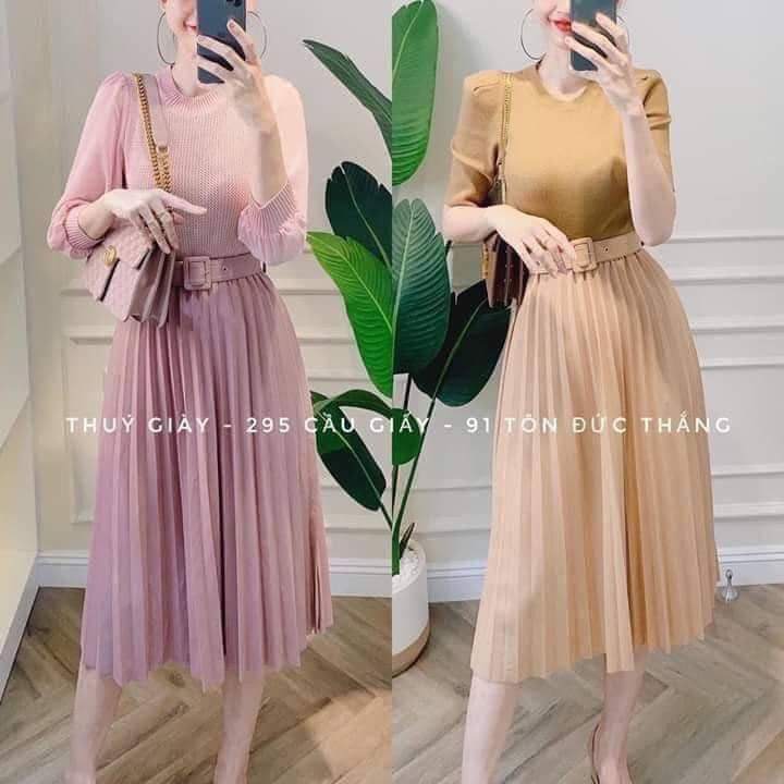 Chân Váy Xếp Ly Dài Hàng QC CÓ KÈM ĐAI
