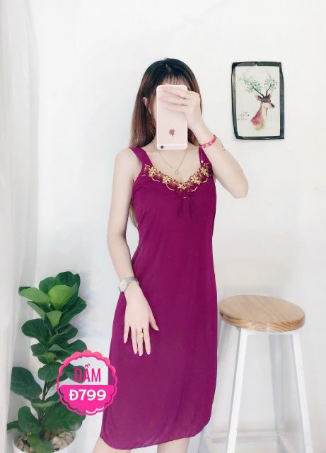 Đầm Thun Nữ Phối Ren Mặc Nhà Giá Rẻ - M37