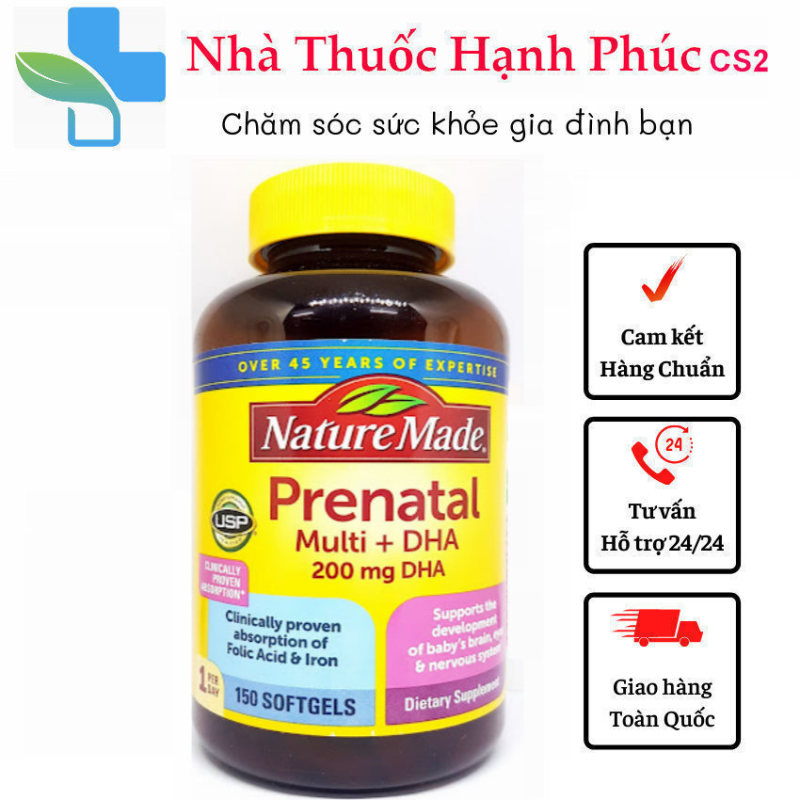 Viên uống Vitamin tổng hợp cho bà bầu Prenatal Multi DHA – Nature Made 150 viên nhập khẩu