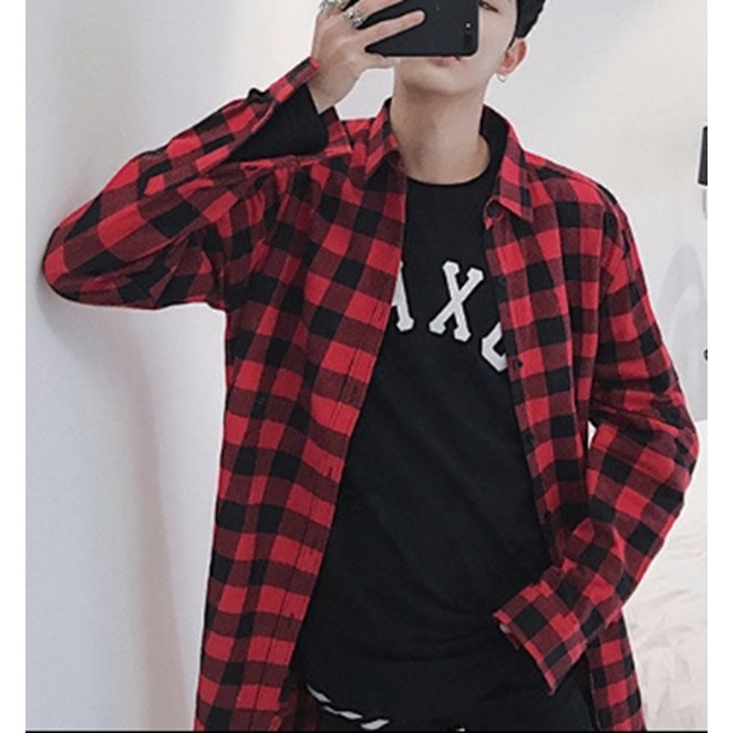 [HCM]Áo Sơ mi nam dài tay caro đỏ đen