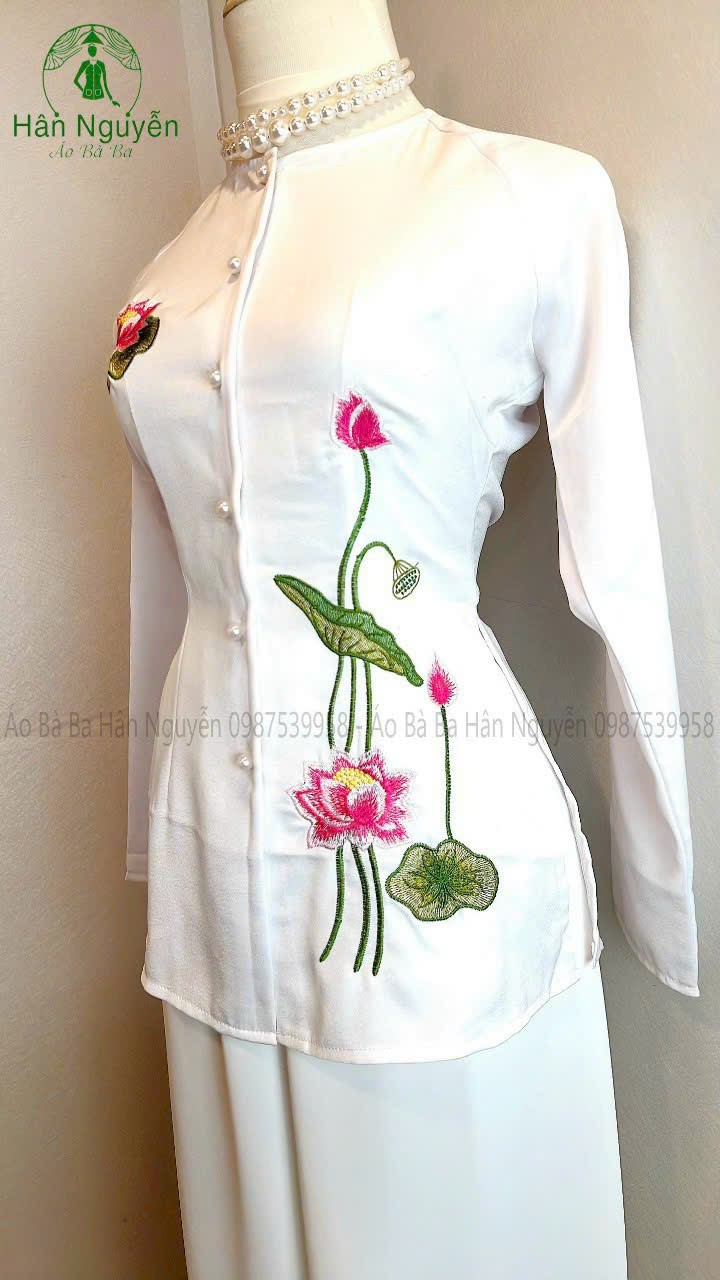 [HCM]SÉT BỘ BÀ BA THÊU SEN CỔ TRÒN VẢI LỤA MỀMMỊN