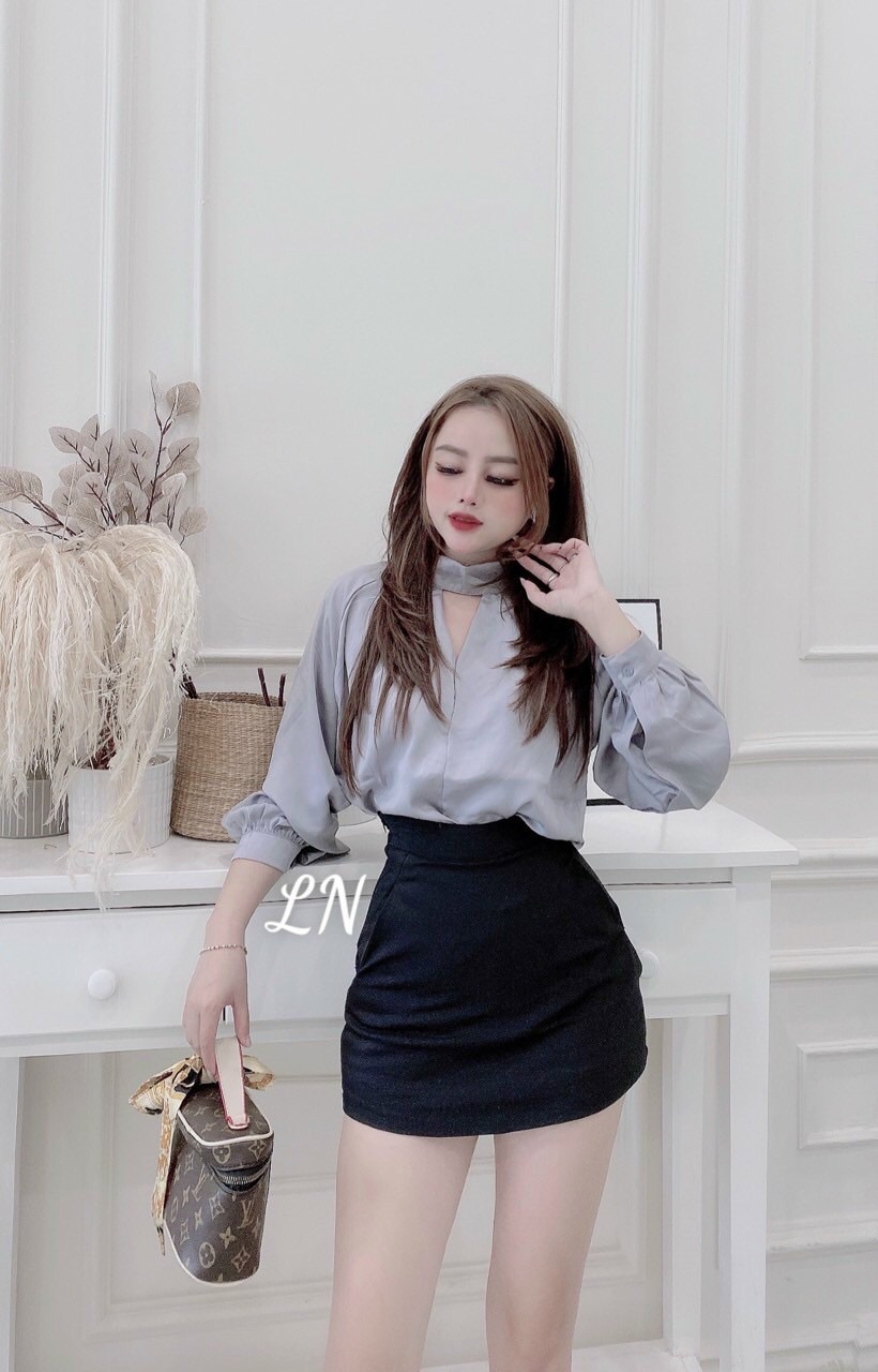 Áo sơ mi lụa cổ chocker sang chảnh