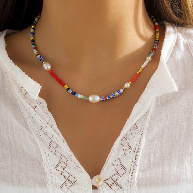 Salircon Seed Beads Chain Choker Necklace For Women Korean Fashion Small Flowers Accessories