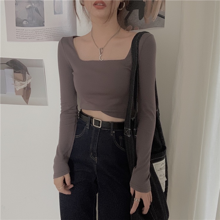 MS6844 Áo thun nữ cổ vuông croptop cá tính