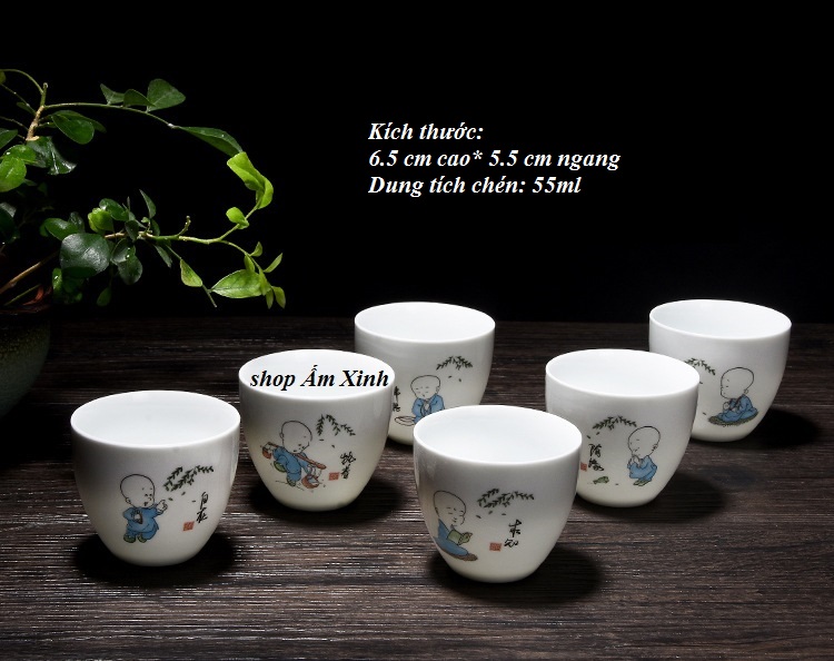 Bộ chén uống trà  chú tiểu trên chùa