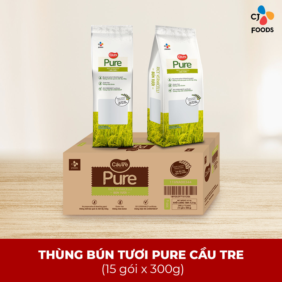 [HCM-HN] Thùng 15 gói Bún tươi Cầu Tre Pure (300g x 15 gói)