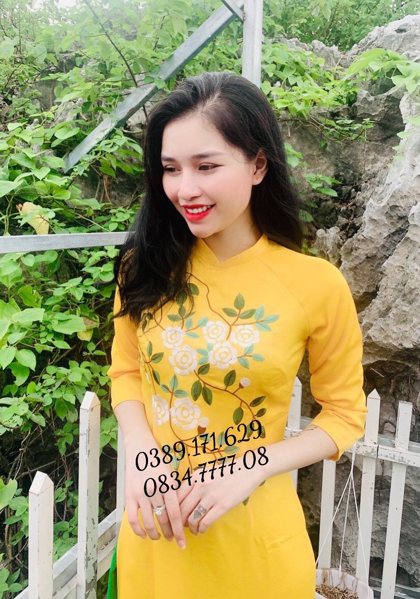 Áo dài lụa tây thi thêu lắc tay hàng cao cấp