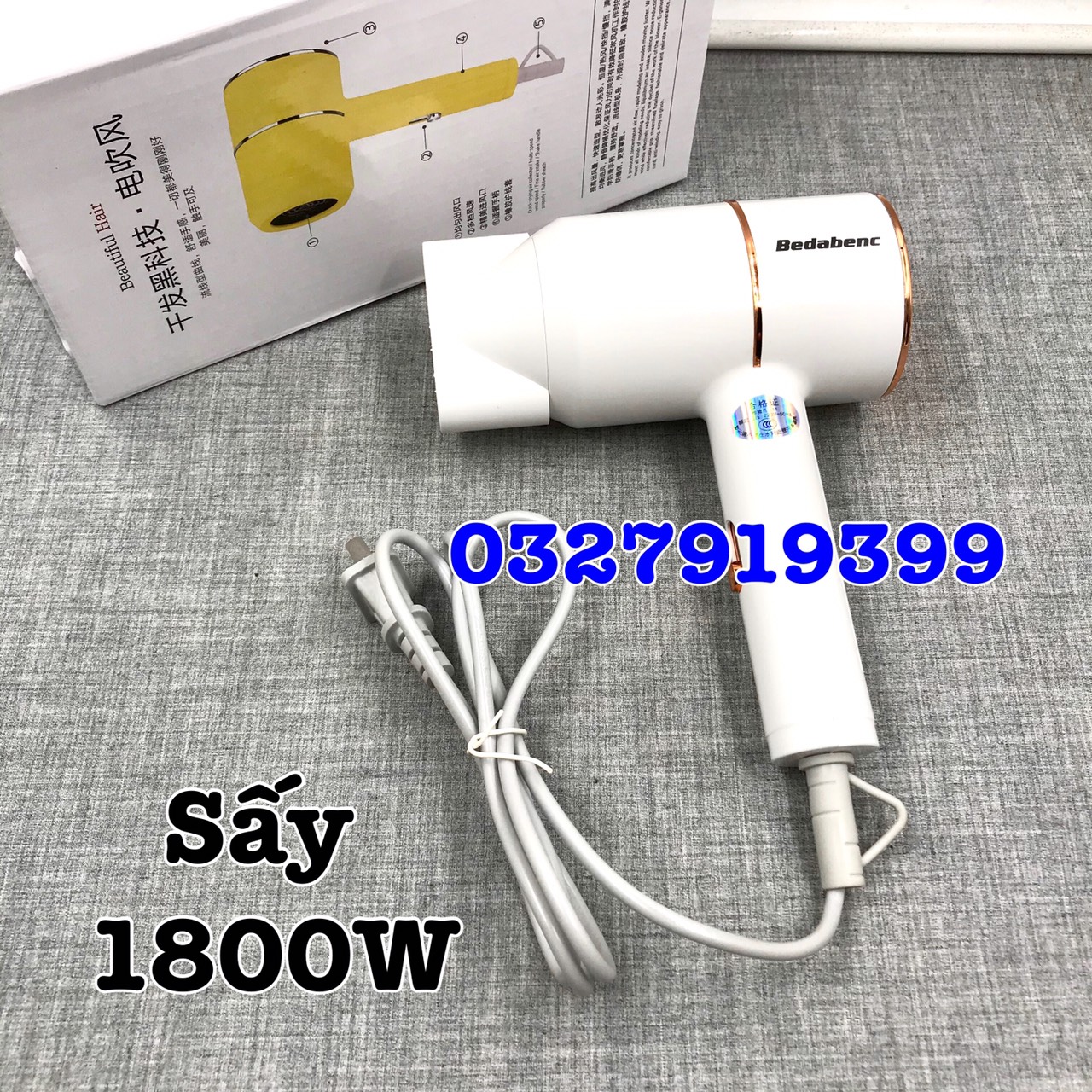 Máy sấy tóc 2 chiều nóng lạnh BB vàng 1800W