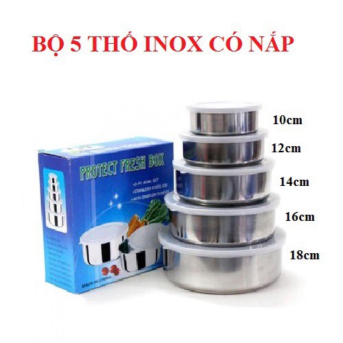 Bộ 5 thố inox có nắp đậy