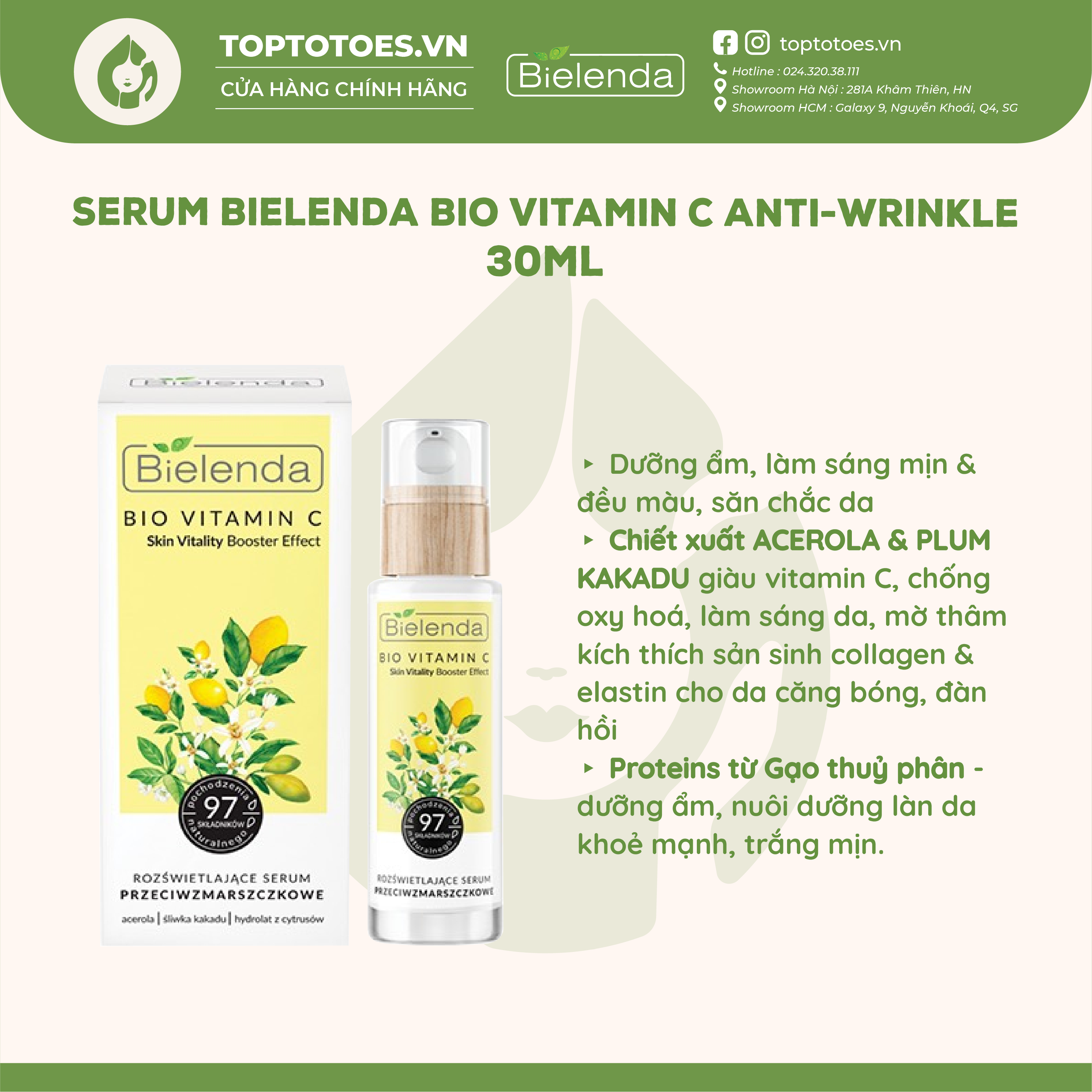 Serum Bielenda Bio Vitamin C Anti-Wrinkle làm sáng, trẻ hóa da