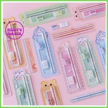 [ Sale Lớn] Bộ Combo Học Tập Xinh Xắn ( 2 bút chì, 1 cục gôm, 1 thước, 1 đồ chuốt)