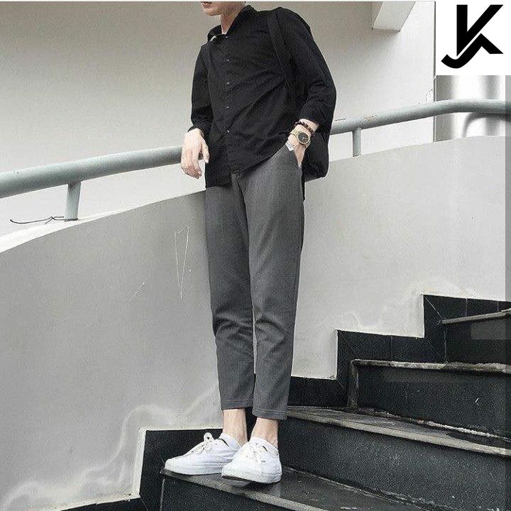 Áo SOMI Đen TRƠN DÀI TAY BASIC Nam Nữ Unisex