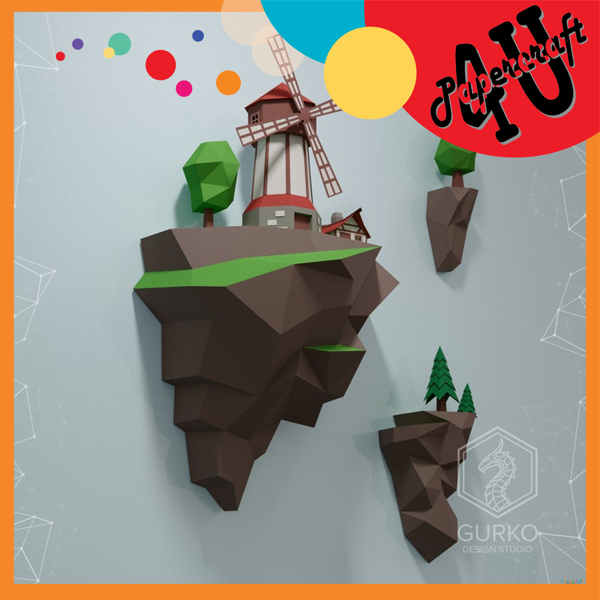 Mô hình giấy 3D  treo tường: Cối xay gió