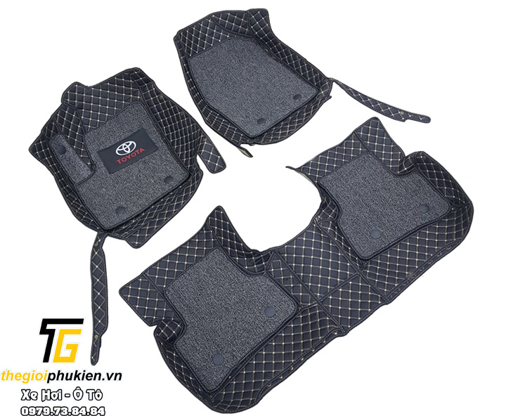 Thảm sàn, lót sàn da 6D cho Toyota Corolla Cross vuông đen 2 chỉ kem kèm thảm rối chống bụi cao cấp