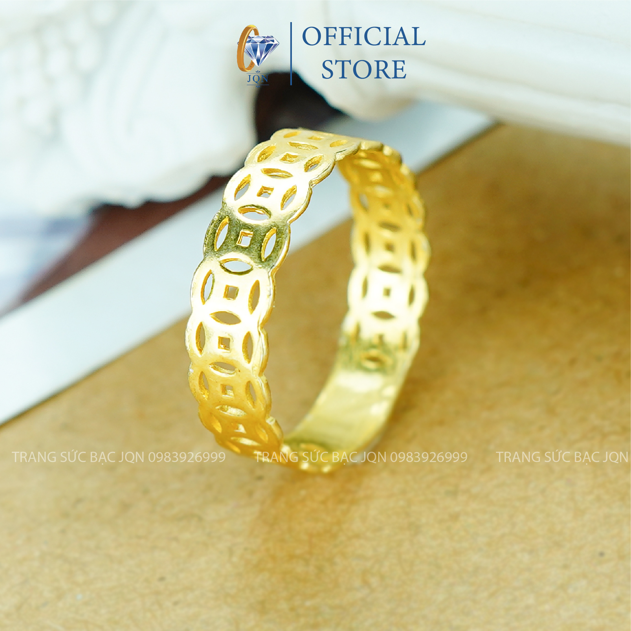 Nhẫn bạc kim tiền JQN chất liệu bạc ta nguyên chất xi vàng N56