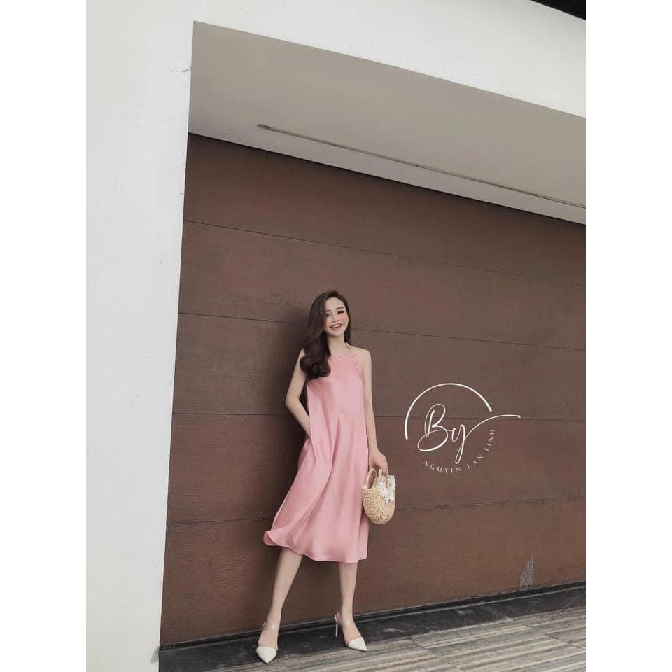Váy maxi cổ yếm dáng suông chất lụa 3 màu sang chảnh