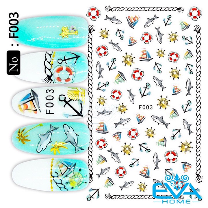 [HCM]Miếng Dán Móng Tay 3D Nail Sticker Tráng Trí Hoạ Tiết Thuyền Phao Mỏ Neo Mô Phỏng Đại Dương F003