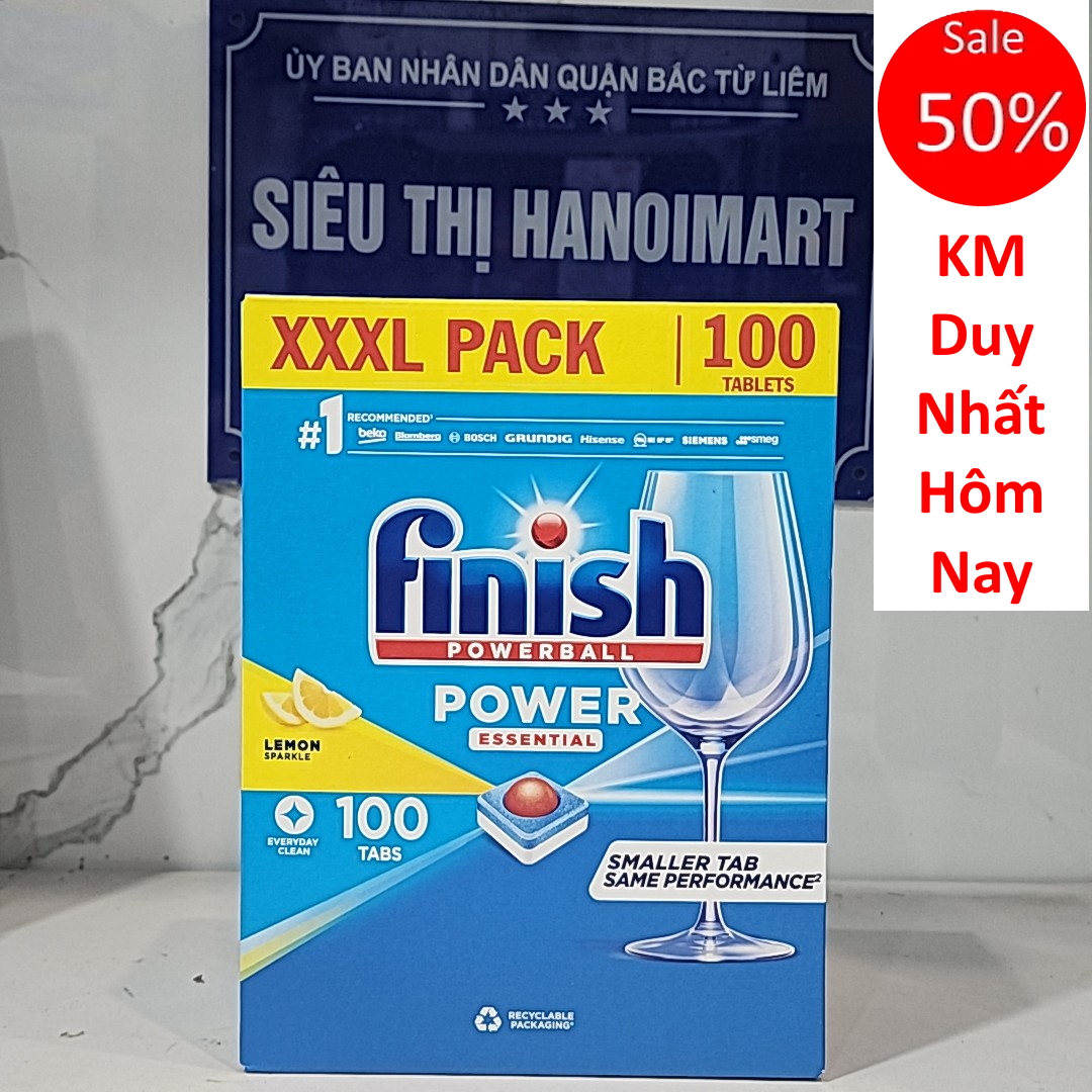 Combo Viên rửa bát Finish 100 viên hoặc Muối rửa bát Finish 1.5kg hoặc Nước làm bóng finish 800ml