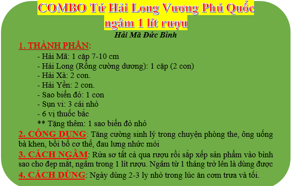 Combo Tứ Hai Long Vương 280k/1 combo
