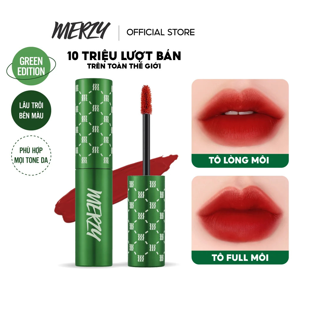 Son Kem Lì Bền Màu Lâu Trôi Merzy The First Velvet Tint V6 Xanh Lá Green Edition 4.5g