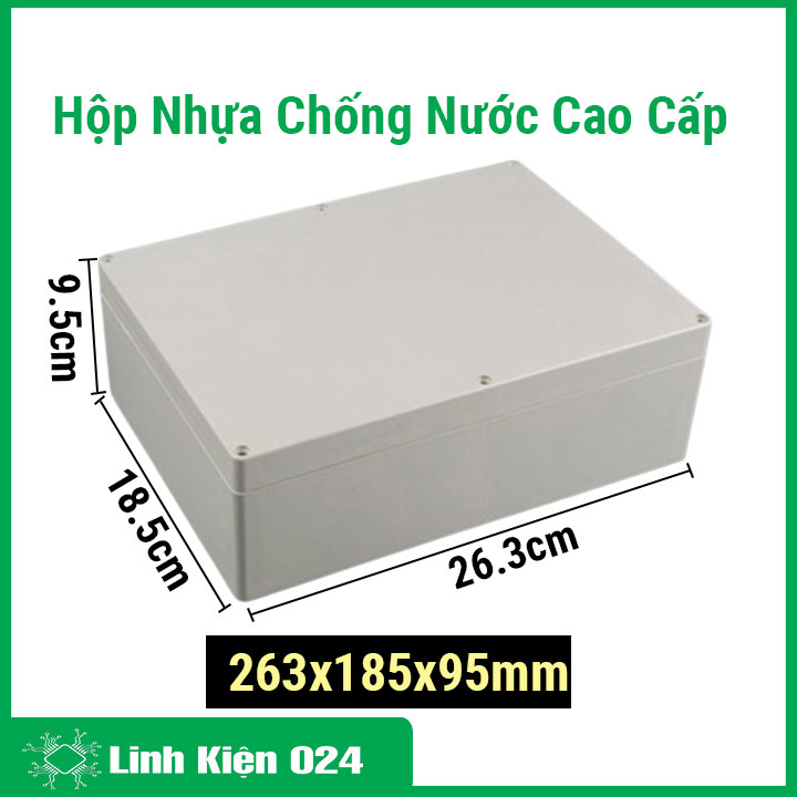 Hộp nhựa kỹ thuật 263x185x95mm chống nước không tai đựng bảng mạch, làm vỏ hộp điện tử