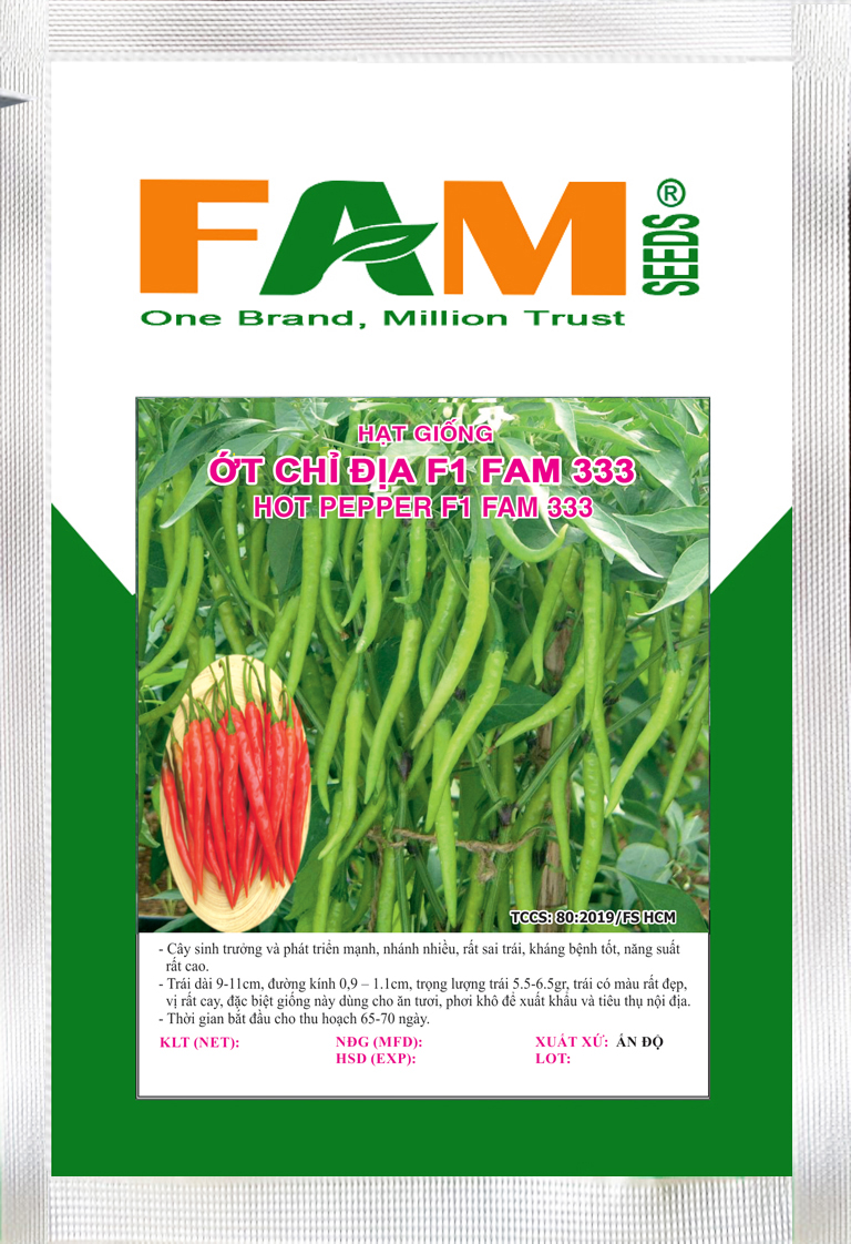 Hạt giống ớt chỉ địa f1 fam 333 - gói 5gr - sinh trưởng mạnh, năng suất cao