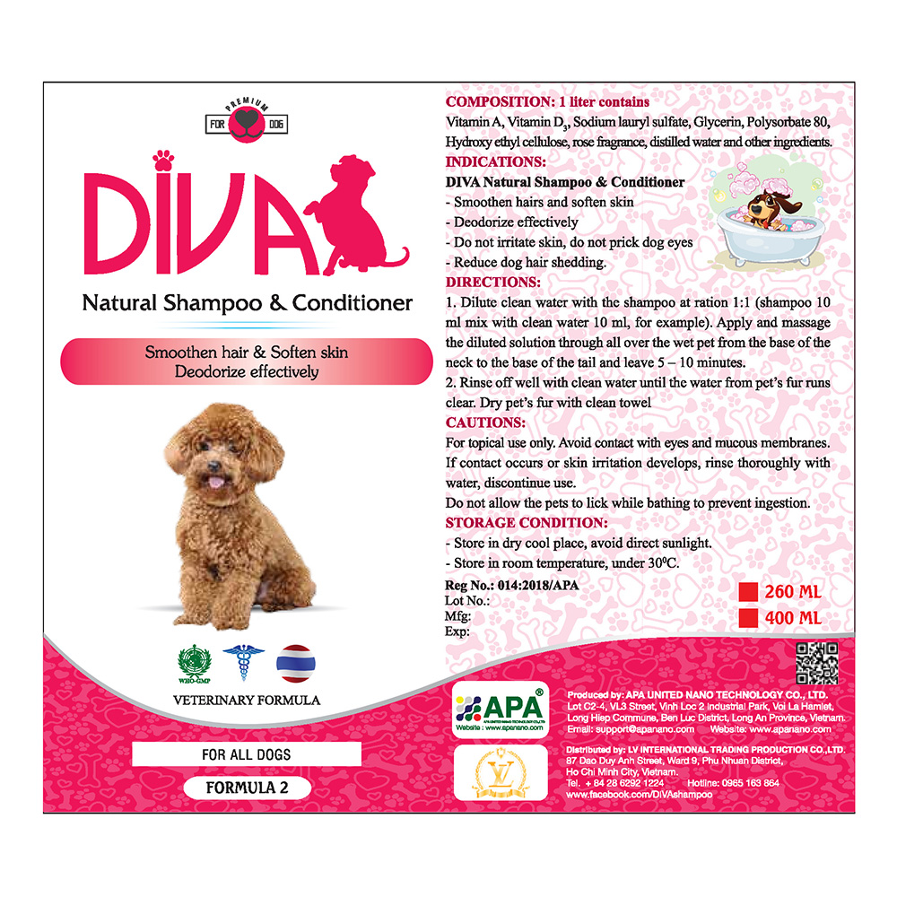 Sữa Tắm Dưỡng Ẩm Chó Mèo Diva Formula 2 400ml&260ml
