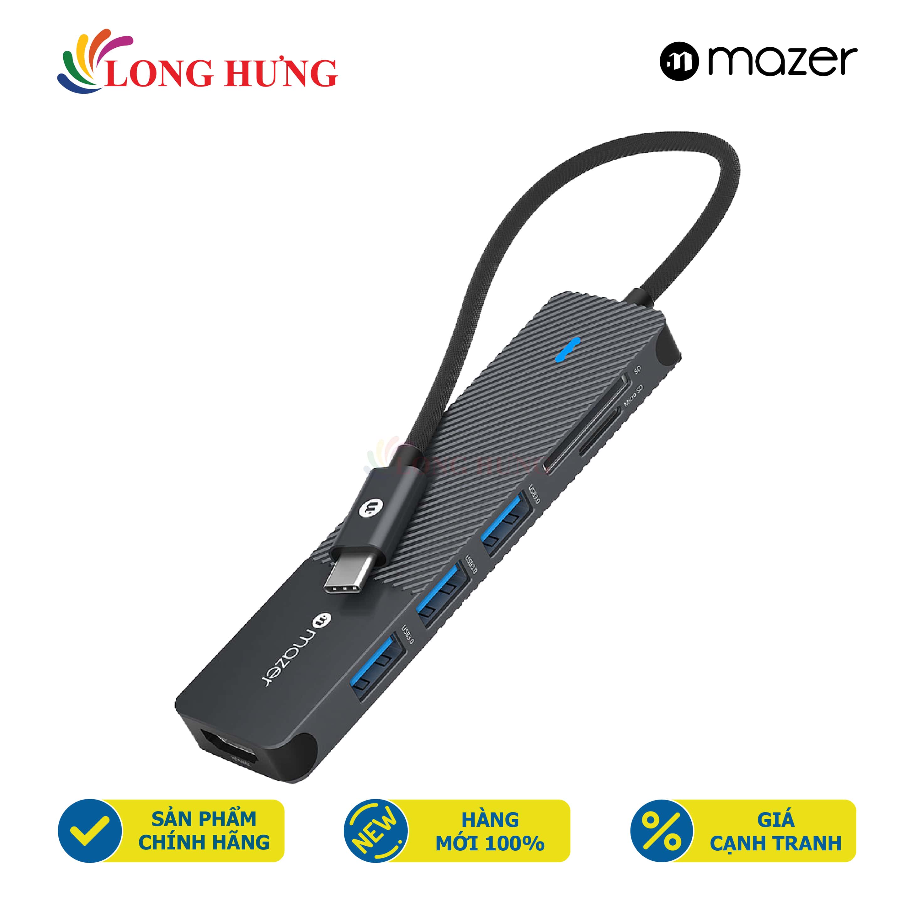 Cổng chuyển đổi Mazer Infinite.Multimedia Pro Hub 6-in-1 Type-C M-UC2MULTI7001 - Hàng chính hãng - 6 cổng chuyển đổi tiện dụng Tương thích nhiều thiết bị Truyền dữ liệu nhanh chóng