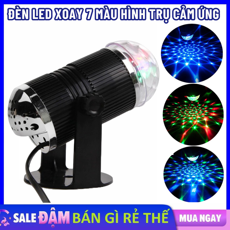Đèn led xoay 7 màu hiệu ứng nháy chớp theo nhạc cảm - đèn vũ trường xoay 360 độ cảm biến theo nhạc , đèn xoay cảm ứng dùng trang trí trong phòng karaoke, bar, sân khấu, các buổi tiệc.