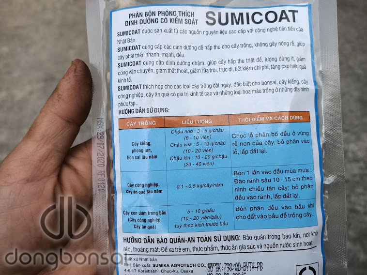 Phân tan chậm Nhật Bản Sumicoat 16-19-16 Gói 100g (Bón 1 lần tốt 1 năm)