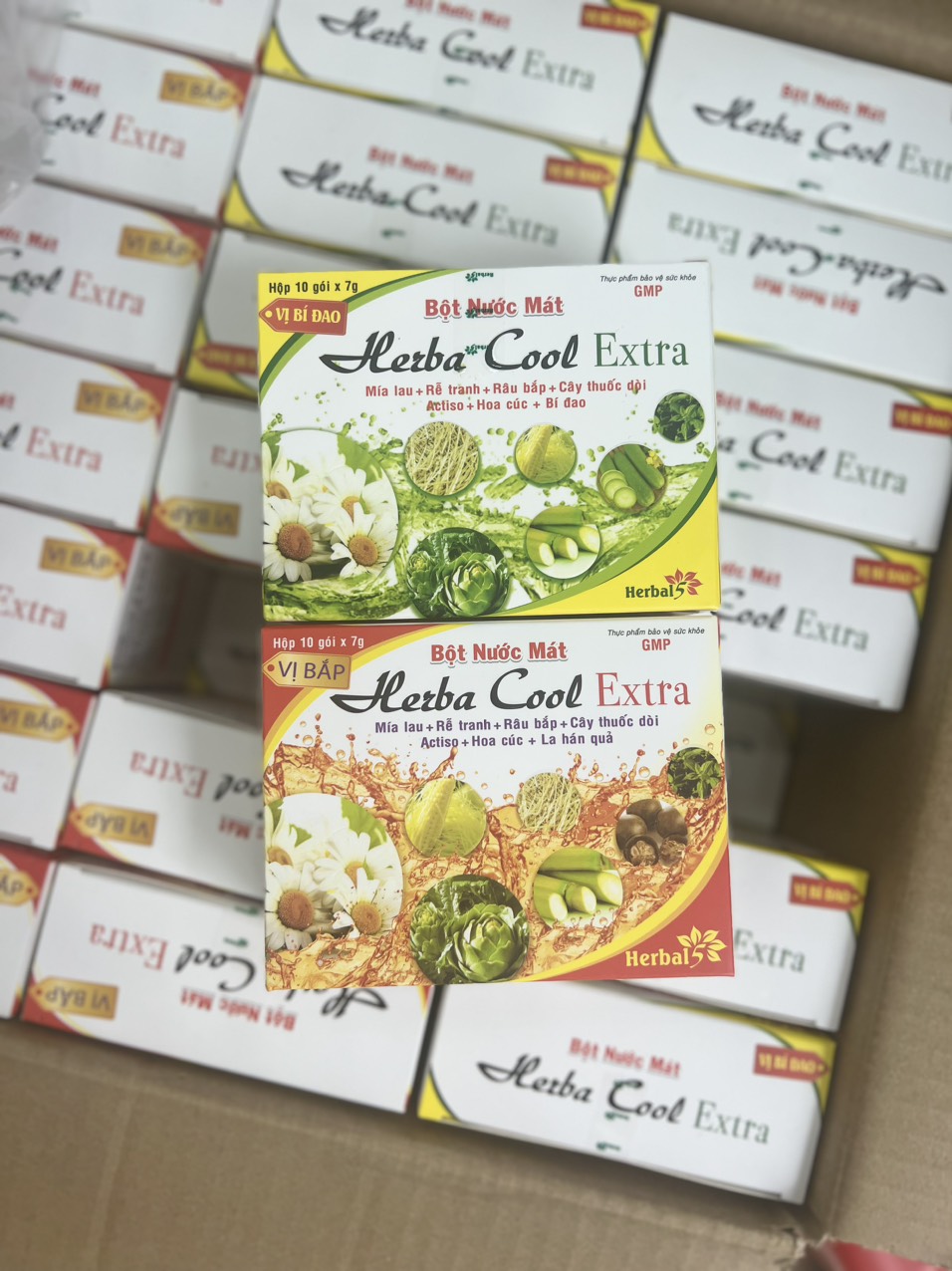 Bột Nước Mát Herba Cool Extra (Hộp 10 gói) vị bắp và bí đao
