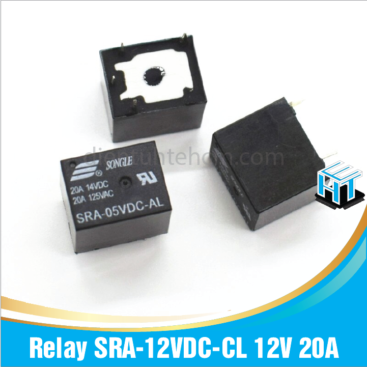 Relay SRA-12VDC-AL 12V 20A 4 chân và Relay SRA-12VDC-CL 12V 20A 5 chân