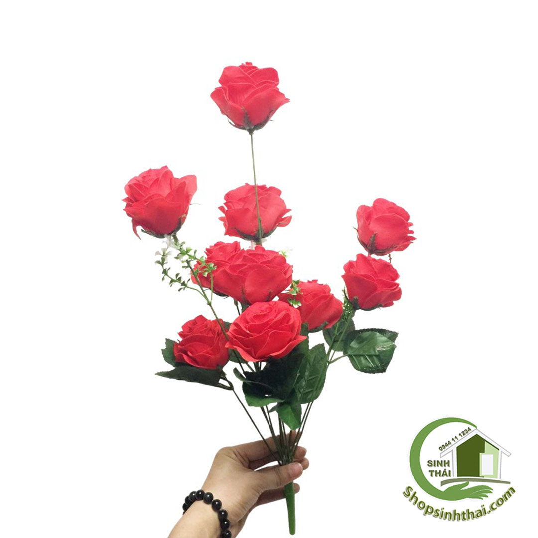 Bụi hoa hồng màu đỏ - Hoa hồng giả cao cấp