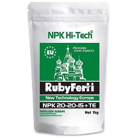 Phân bón NPK 20-20-15 +TE Hi-Tech: RubyFerti (1kg) - Thuộc Tập Đoàn Phân Bón Con Cò Vàng