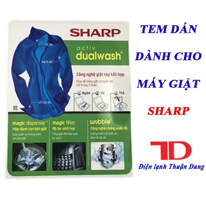 Tem dán dành cho máy giặt SHARP, miếng dán trang trí máy giặt, Điện Lạnh Thuận Dung