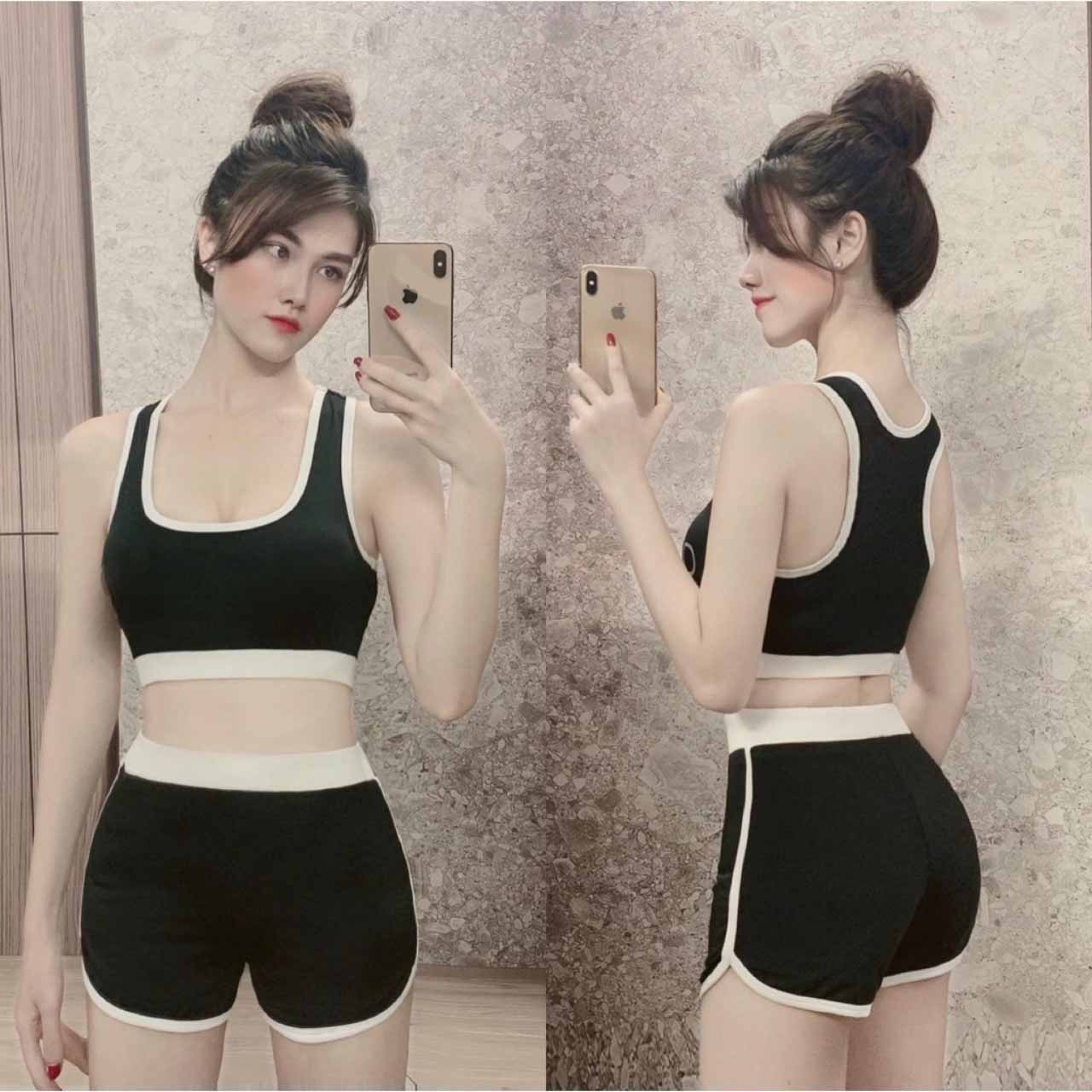 GIÁ SẬP SÀN  Bộ đồ tập gym yoga nữ quần áo bra tập quần đùi vải thun lạnh lưng cao thể thao yoga có đệm ngực - G9_SHOP