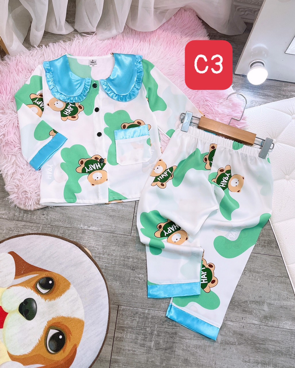 bô pijama lụa mango cho bé 22-35kg