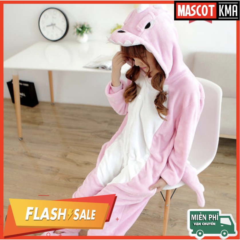 Bộ đồ thú khủng long hồng cao cấp người lớn